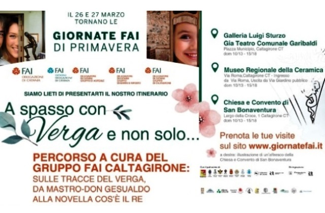 “Giornate Fai di Primavera”, a Caltagirone appuntamento domenica 27 marzo con la visita a tre luoghi che hanno ispirato Giovanni Verga